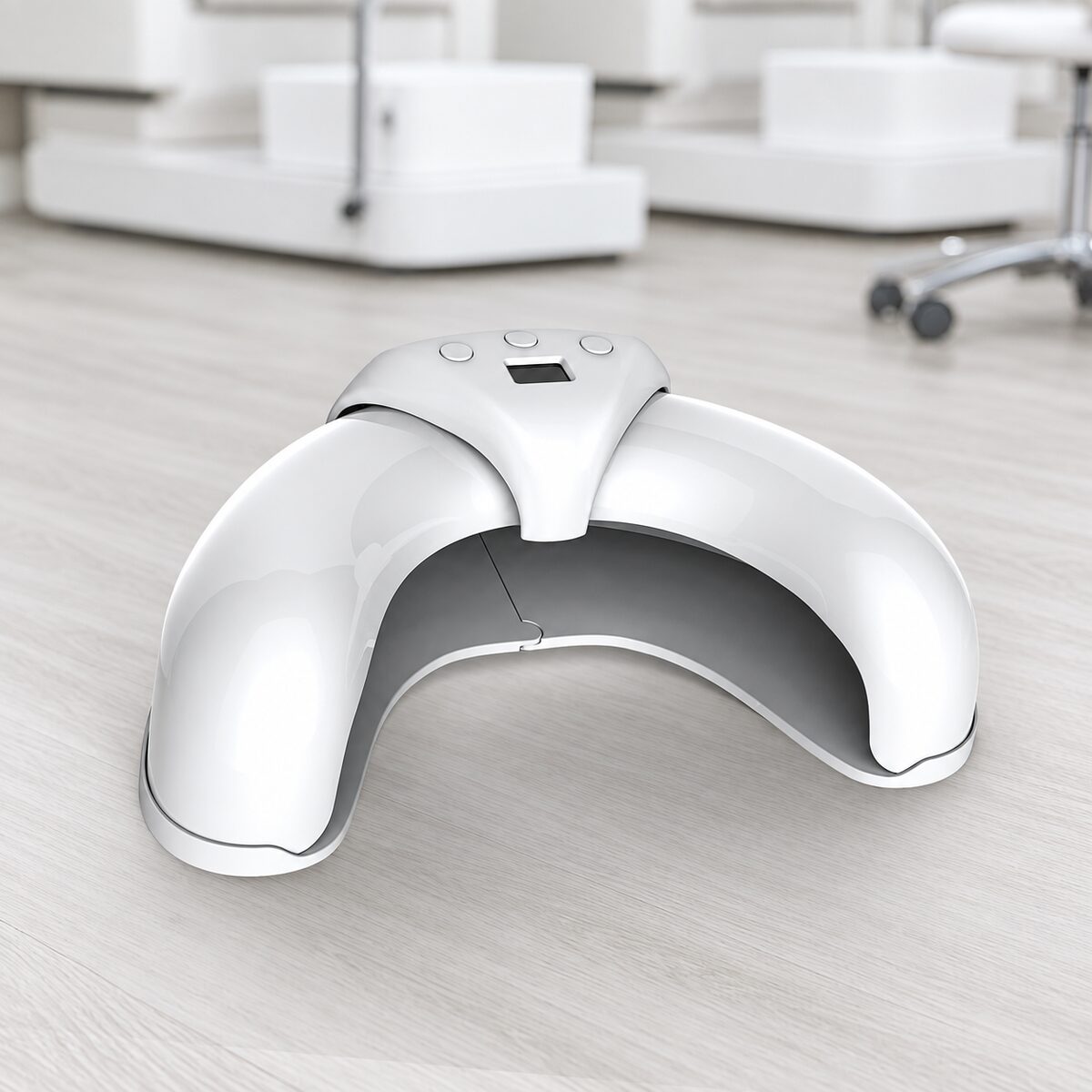 FungaBeam nail fungus light therapy device on a light wooden floor