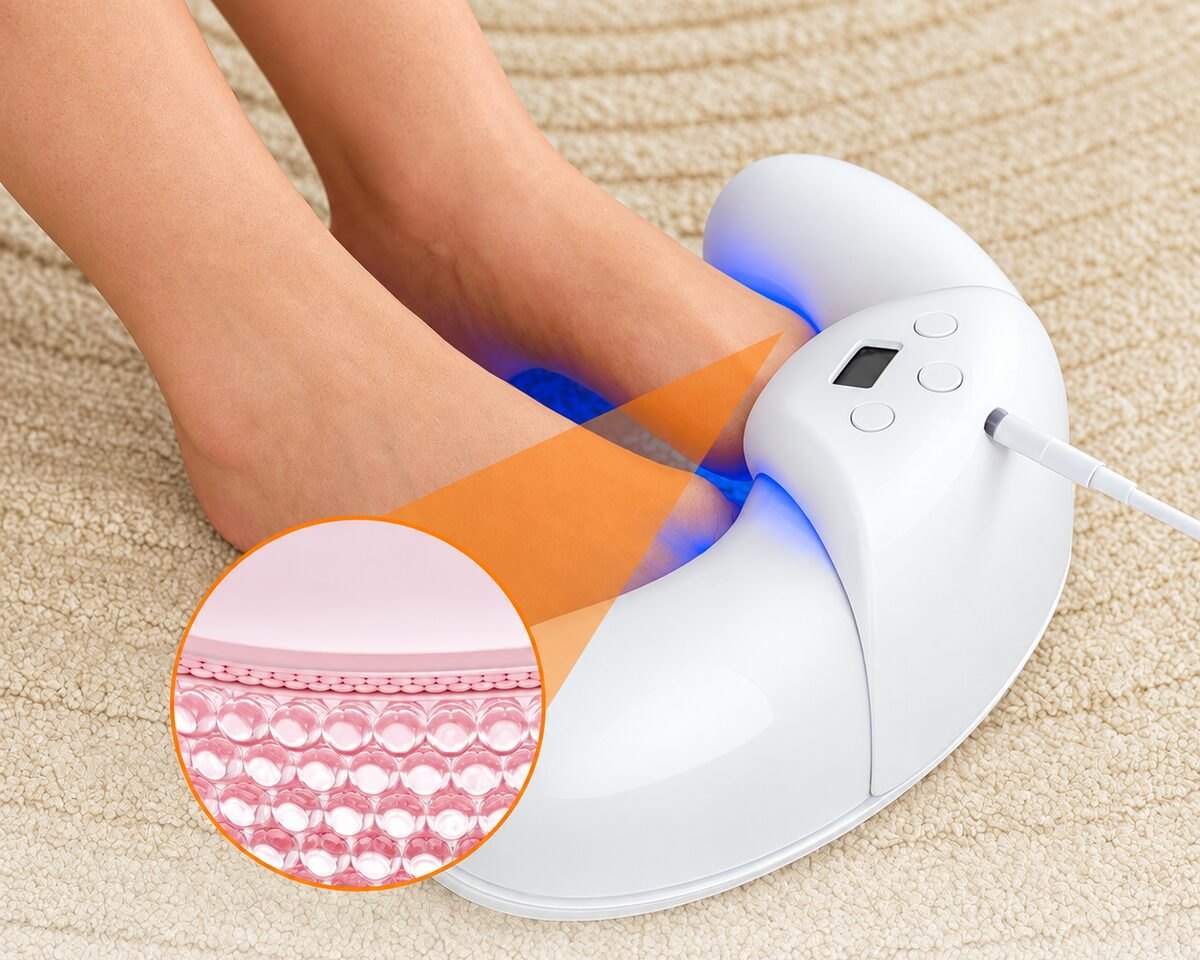 FungaBeam in use on bare toes, light targeting the nail bed